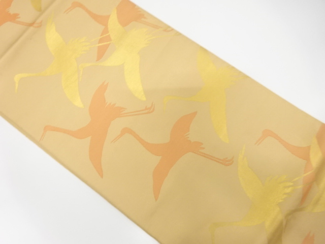 JAPANESE KIMONO / ANTIQUE FUKURO OBI / SILK / WOVEN CRANES